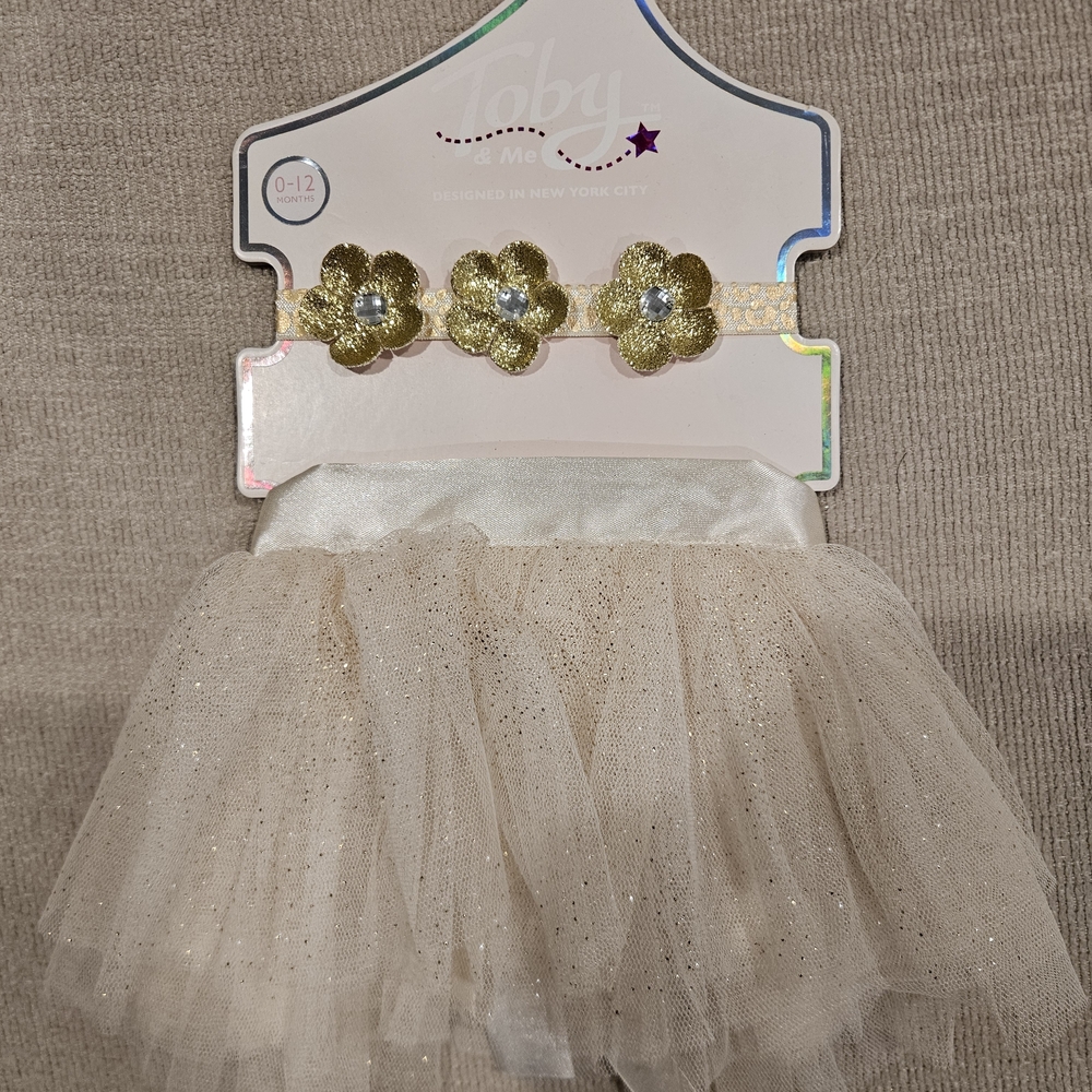 Baby Tutu with Gold Flower Headband